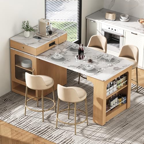 Hlcodca Kitchen Island with Extendable Dining Table, Kitchen Storage Table