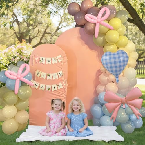 Image of Goose Balloon Arch Kit Pastel Pink Blue Sage Green Balloons Garland Bow Gingham Heart Foil Balloon One Silly Goose Birthday Party Decorations Girl Dusty Pink Blue Yellow Duck Baby Shower Gender Reveal