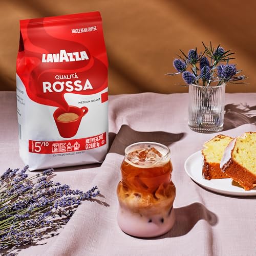 Image of Lavazza Qualita Rossa Whole Bean Coffee, Medium Roast, Arabica and Robusta Blend, 2.2 lb Bag (Pack of 1)