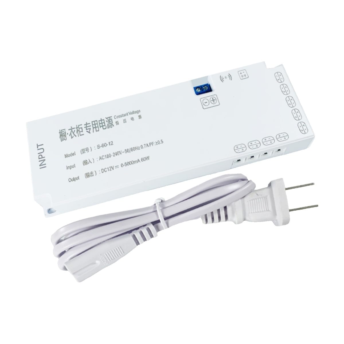 Luz de tira del LED con la fuente alimentación armario gabinete 12V24V 24W36W60W100W150W luz vino DC(12V 60W with plug)