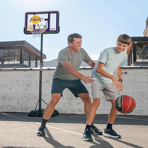 Image of Lifetime NBA Los Angeles Lakers Portable Basketball Hoop, Adjustable Height 7.5-10 Ft, 44 Inch Shatterproof Fusion Backboard, Base with Wheels