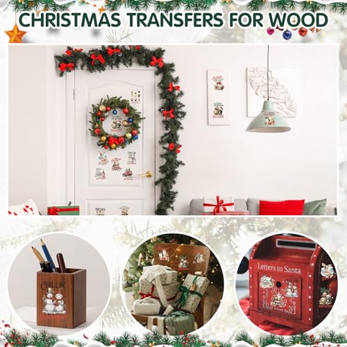 Image of ZMRU 24 Sheets Vintage Christmas Rub On Transfers for Crafts, Rub On Transfers Christmas for Wood,Furniture Decals, Glass, Porcelain, Leather, Canvas, Fabric Projects,3 * 3inch(Vintage Christmas)
