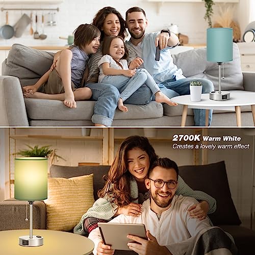 Dicoool Teal Bedside Lamp for Nightstand - 3 Color Temperature Table Lamp with USB C and A Ports, Pull Chain Lamp for Bedroom with AC Outlet, Coastal Desk Lamp with Silver Metal Base for Kids Girls - Image 6
