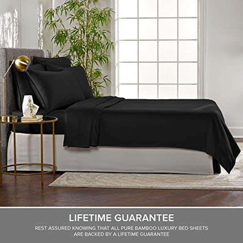 Image of Pure Bamboo California King Sheets, Genuine 100% Organic Viscose Derived from Bamboo Bed Sheet Set, Soft & Cooling, Double Stitching, 2 Year Quality Promise (California King, Black)