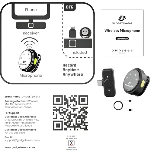 Image of GADGETSWEAR Single Q08 Wireless Lavalier Microphone for YouTube, Vlogging, Podcasting, Android, Camera, PC, Type-C, Plug & Play with Noise Cancellation, Video Recording, Interviews, Reels