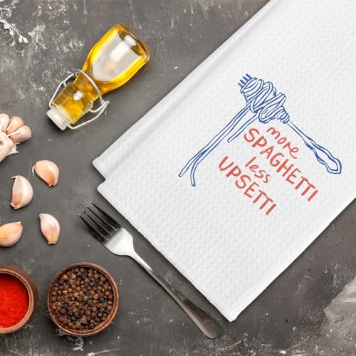 KDHTY Funny Kitchen Towels, Funny Italian Gifts Kitchen Towels,More Spaghetti Less Upsetti Pasta Lovers Gifts Hand Towels, Funny Humorous Gift for Kitchen Decor Soft Dish Cloth for Women, 16x24 Inches
