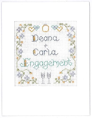 Lifetime Samplers & Decorative Textiles Mini Dusty Blue Engagement Card kit - Complete Cross Stitch kit on 16 Ivory aida
