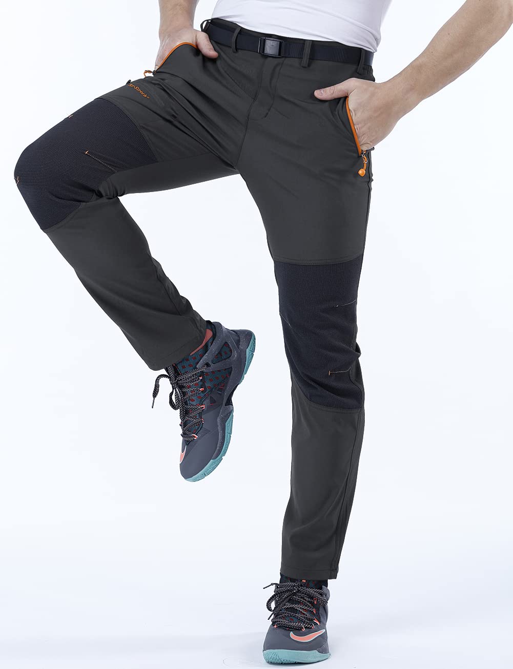 CARETOO Pantalón Deportivo con Cremallera y cinturón para Senderismo, Funcional, Trekking, Outdoor