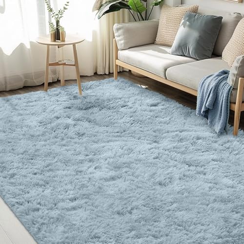 FVVRAX 240x300cm Duck Egg Blue Shaggy Rug – Large Soft Fluffy Area Rug for Living Room & Bedroom, Non-Slip Plush Carpet for Kids, Nursery, Dorm, Machine Washable Large Floor Mat