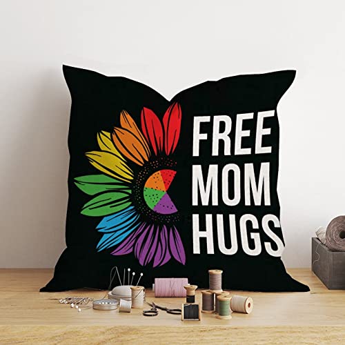 Rainbow Pride Gay Lesbian Same Sex Lgbtq Throw Pillow Cover Free Mom Hugs Rainbow Sunflowers Pillow Case Cushion Cover Romantic Decortaive Pillowcase Home Decor For Sofa Living Room Bedroom 24X24In #TOP3