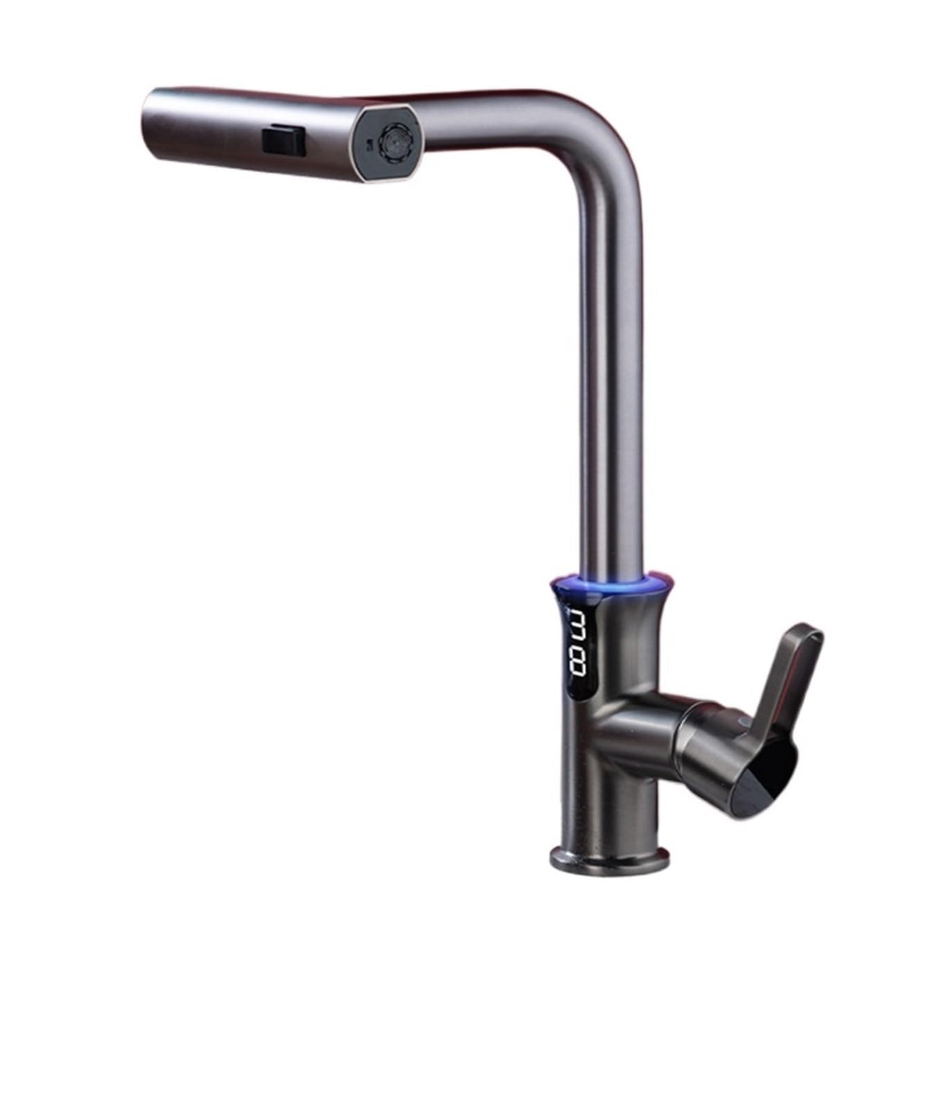 Zadccs B-Gun Grey Kitchen Faucets, Waterfall Basin Faucet Pull-Out Kitchen & Bathroom, Rainfall Temperature Digital Display No Battery Sus604 Stainless Steel(B-Gun Grey)