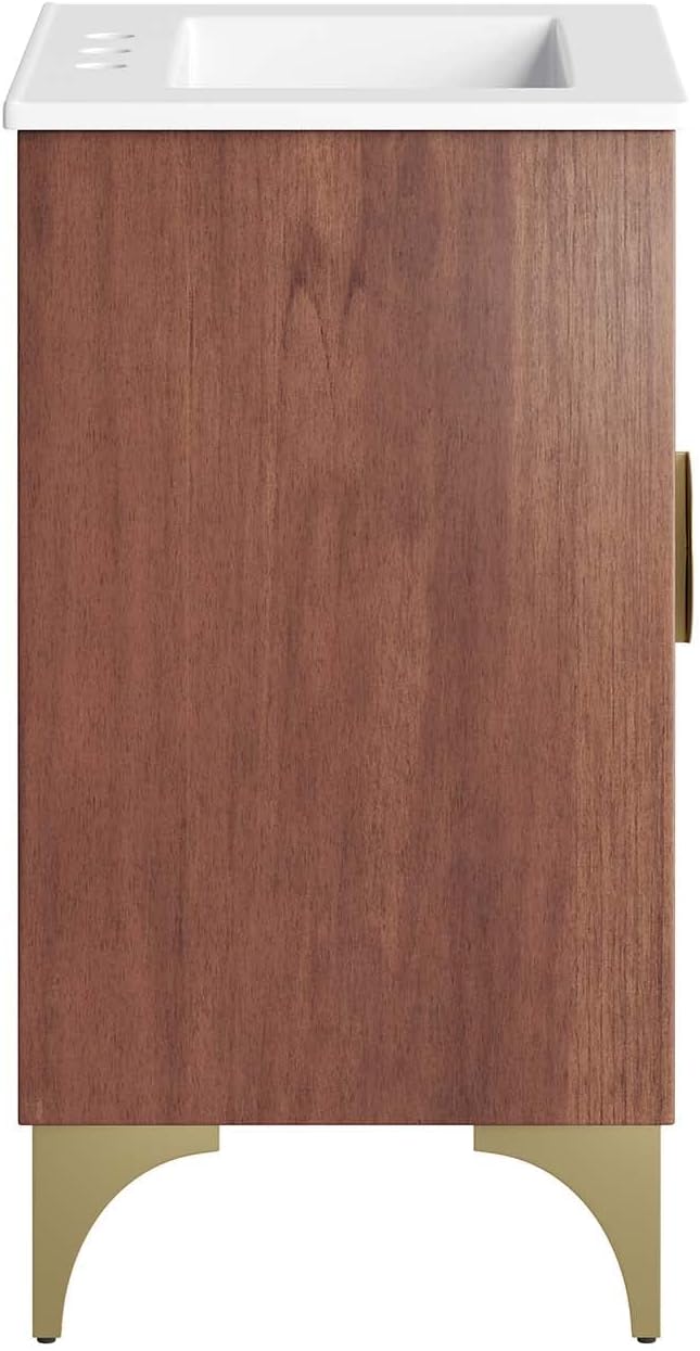 Modway Daylight Bathroom Vanity Cabinet with Ceramic Sink Basin, 24 Inch, White Walnut