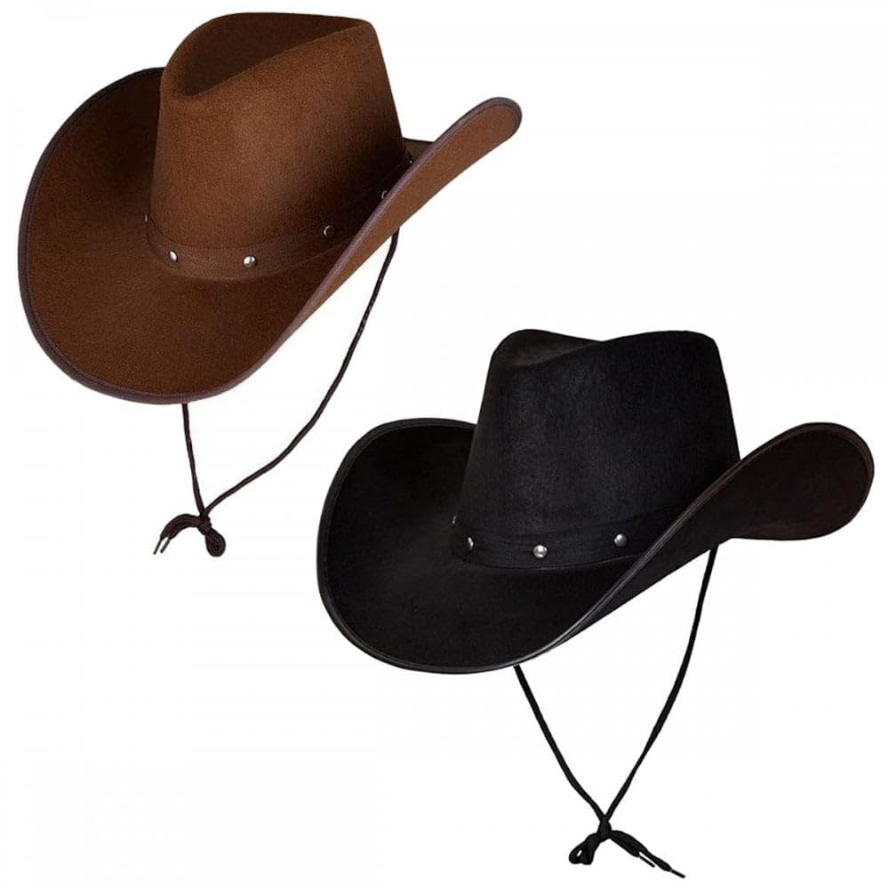 Titch & Timbo Adult Texan Cowboy Hat 2 Pack (Multiple Options) : Fancy Dress Party Accessory Country Western Rancher Wild West Music Festival (Classic Texan, Black,Dark Brown)
