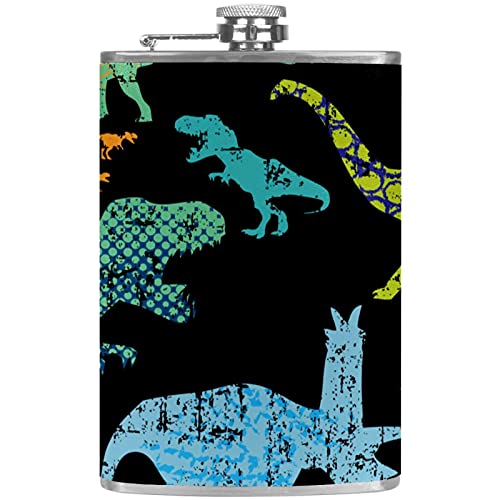 Liquor Hip Flask Dinosaur Flagon 8 Ounce Stainless Steel Pocket Drinking Flask Whiskey Flask With Funnel For Men And Women Festival Gift 3.6X6In #TOP10