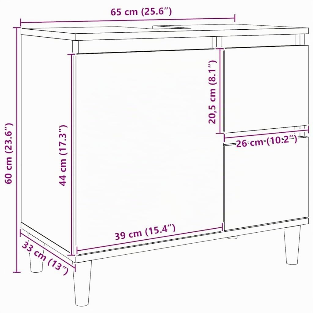 vidaXL Armario Lavabo baño Madera ingeniería Roble Artisan 65x33x60 cm