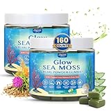 2 Pack Sea Moss Glow Gummies Hair Loss Skin & Nails with Irish Seamoss Pearl Powder Vitamin C E Milk Thistle Taurine Aloe Vera FOS Superfood for Immune Intestinal Thyroid Detox Adults& Kids 160 Count