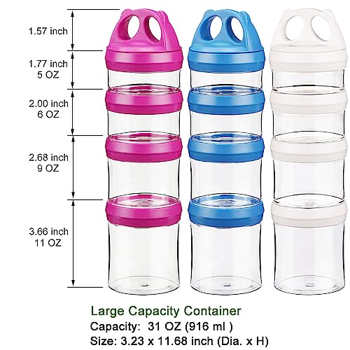 Image of BeneLabel Stackable Food Storage Containers with Twist Lock System - BPA-Free Tritan Containers for Travel, Formula, Protein Powder, Snacks - Leakproof & Dishwasher Safe (Red&Blue&White, 31oz per)