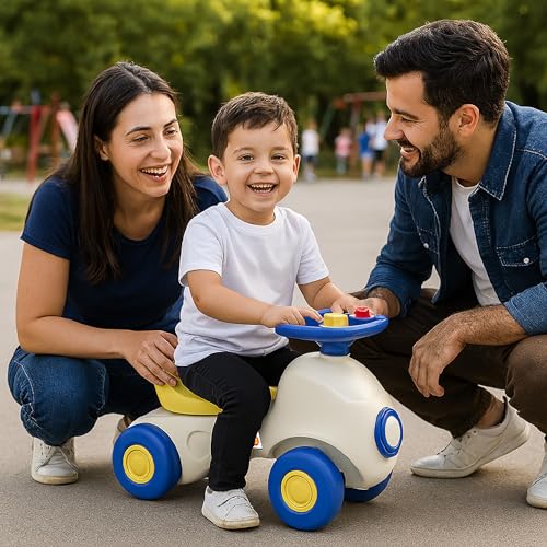 Image of OK PLAY Ride-On Car for Kids | Push Ride-On with Functional Steering & Horn| Suitable for 12+ Months | Indoor & Outdoor Toy (Multicolor)