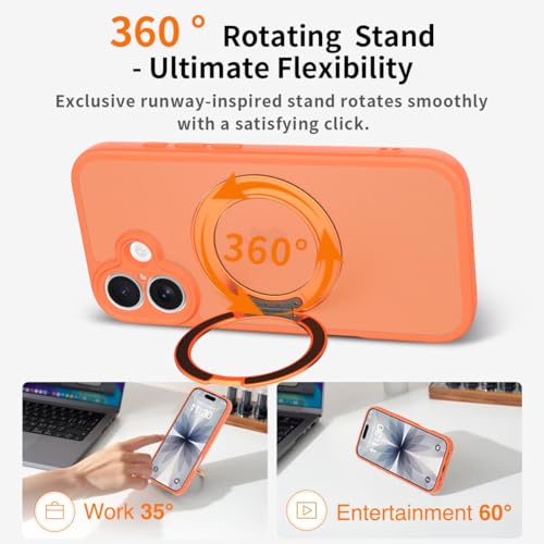 Image of Magnetic Case for iPhone 17 with Magnetic Ring Stand, [Compatible with Magsafe] [Military Grade Drop Protection] Shockproof Phone Cover for iPhone 17 Full Camera Protection 6.3 inch Orange