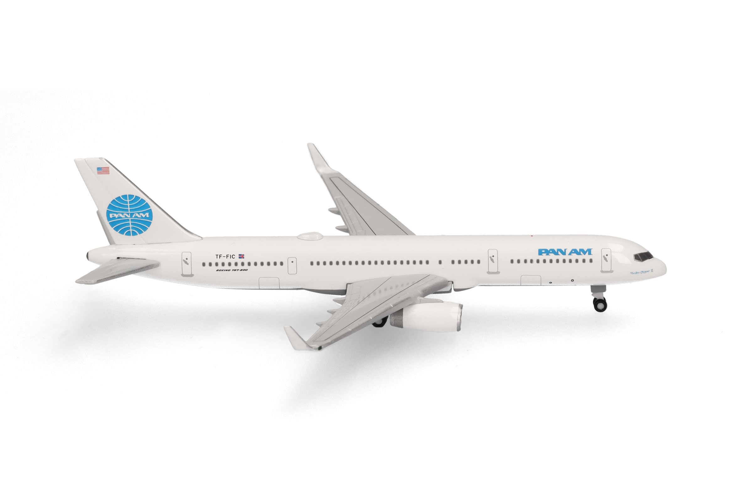 Herpa airplane model Pan Am Boeing 757-200 "Tracing the Transatlantic" on a scale of 1:500, metal miniature without pedastal, model building, collectors edition