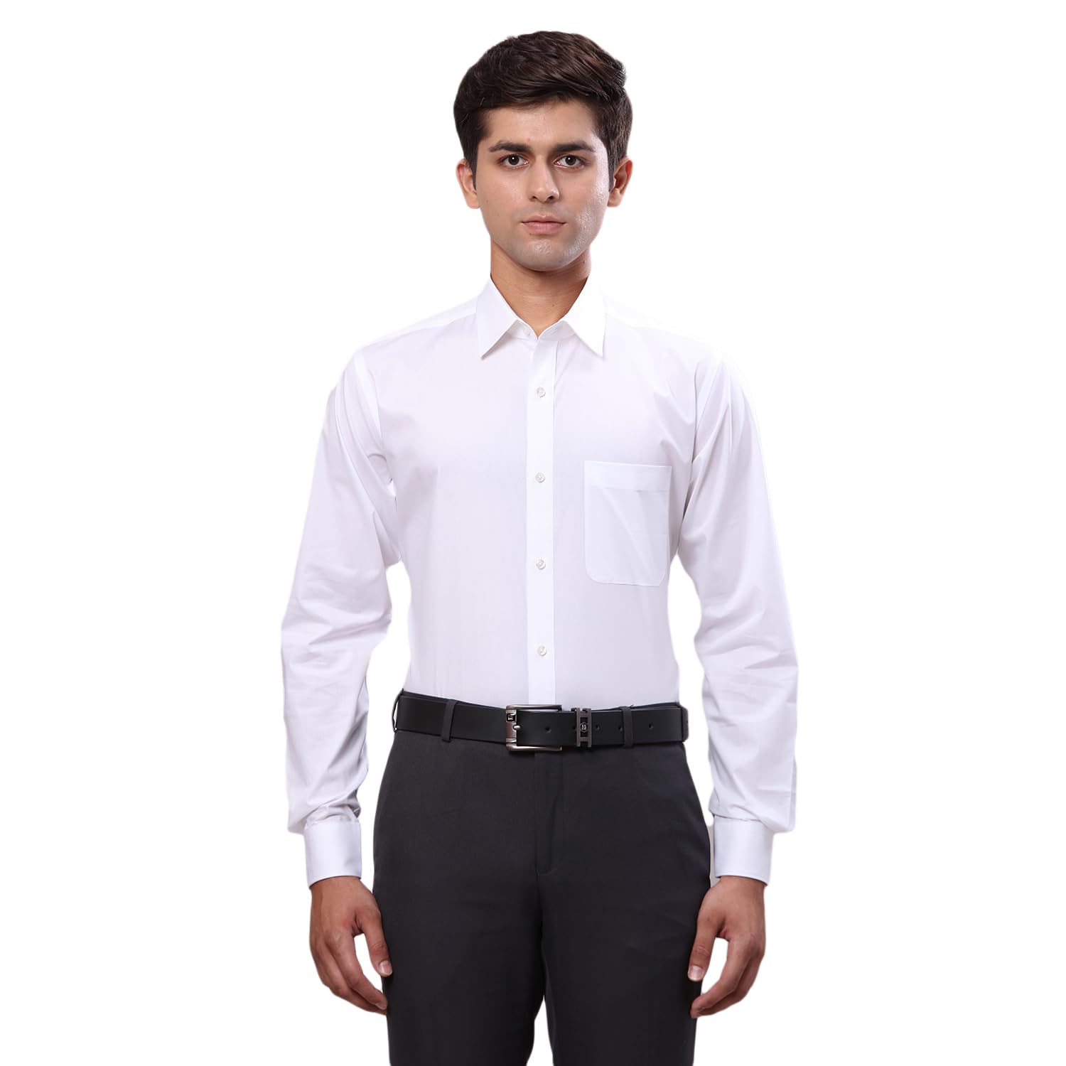 raymond Men's Slim Fit Solid Pattern Pure Cotton Semi Cut Away Collar Full Sleeve Formal Shirt-picture-22