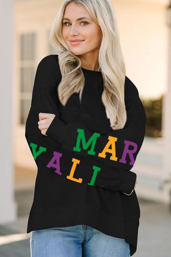 LUKYCILD Mardi Gras Sweatshirt for Women: Mardi Gras Yall Letter Print Sweatshirts New Orleans Outfits Holiday Tee Tops - Image 2