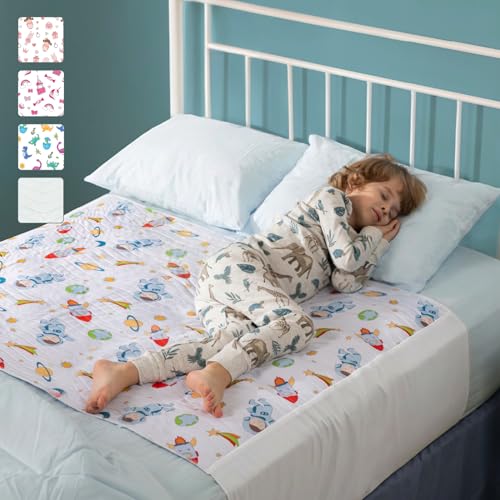 Image of IMPROVIA Pee Pads for Kids - Bed wetting Pads for Kids Potty Training Bed mats for Toddlers Waterproof Reuseable Washable Absorbent, Non Slip - Space Design - Full Size 34 inchx52