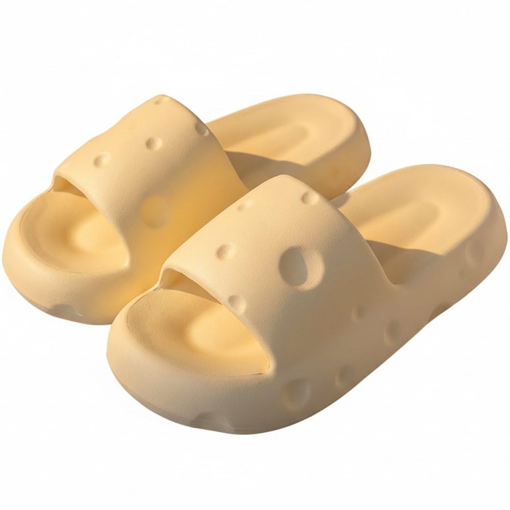 Chaussons d'intérieur contre les sols glissants : pantoufles motif fromage femme souples