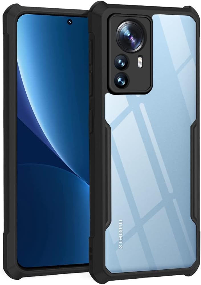 Shockproof Crystal Clear Back Cover Case for Xiaomi 12 Pro 5G | 360 Degree Protection | Protective Design | Transparent Back Cover Case for Xiaomi 12 Pro 5G (PC, TPU | Black Bumper)