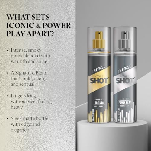 Image of Layer'r Shot Combo Gold Iconic & Power Play Body Spray for Men, 2x135ml | Long-Lasting Premium Deodorant | Fresh Ozonic & Spicy Woody Scents | Everyday Wear | IFRA Certified