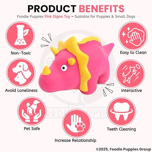 Image of Foodie Puppies Dog Squeaky Chew Latex Rubber Toy - (Pink Digno) for Small Dogs & Puppies | Durable, Soft, Animal Design, Fetch & Chew Safe Play Toy | Reduce Separation Anxiety