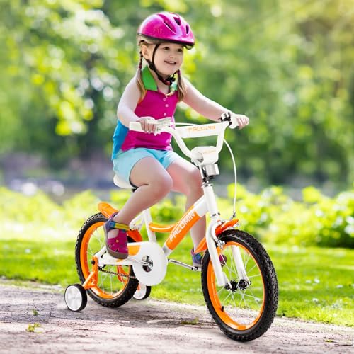 Falomin 14/16/18 Inch Children&rsquo;s Bike for Toddlers Kids Ages 3-9, Safe Non-Slip Tires, Removable Training Wheels, Coaster Brake, Easy Assembly, Perfect for Boys and Girls, Orange