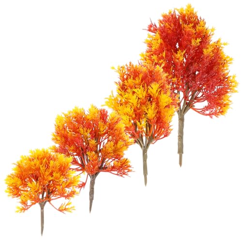 SUPVOX Mini Maple Tree Plant Artificial Maple Tree Plastic Tree Model Miniature Figurine for Micro Landscape Plant Pot Fairy Garden Ornament 4pcs