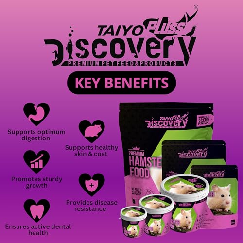 Image of Taiyo Pluss Discovery Hamster Food - 1 kg Pouch | High Fibre Pelleted Sticks with Alfalfa for Growth | Complete Nutrition for Hamsters | Supports Strong Bones & Teeth