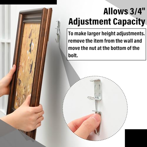 Image of Blulu 10 Pcs Adjustable Picture Hangers J Hooks Mirror Hanging Kit with Hangers Hooks for Mirrors Pictures Frame Supports up to 100 Lbs
