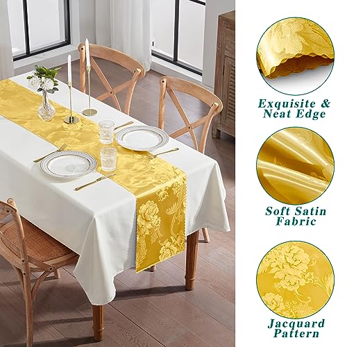 Kkjiaf KKJIAF23072011 2 Pack Gold Satin Table Runners 12 X 108 Inch, Rectangular Silk Jacquard Dining Table Runner thumb #2