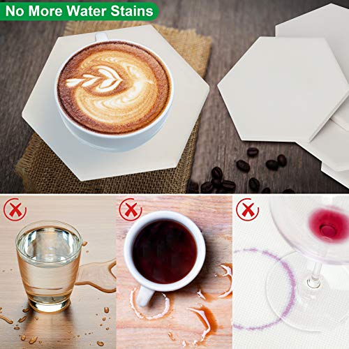 Ceramic Tiles for Crafts Coasters,14 Pack 4-Inches Unglazed Ceramic Coasters for Drinks with Cork Backing Pads,Use with Alcohol Ink or Acrylic Pouring Make Your Own DIY Coasters (Hexagon)
