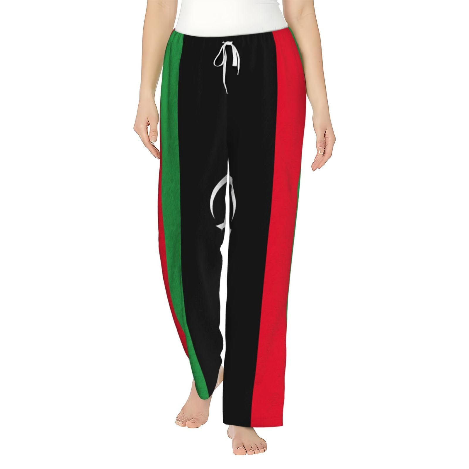 Damen-Schlafanzughose mit libyscher Flagge, Flanell, warm, bequem, für Urlaub, Weihnachten