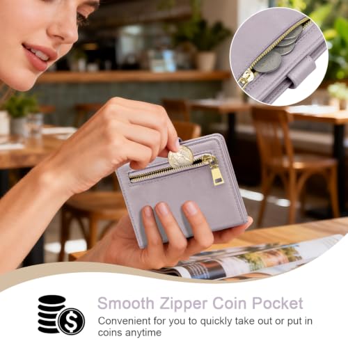 Image of Small Wallets for Women Slim Minimalist Bifold Credit Card Holder | Compact Zipper Coin Purse for Ladies RFID Blocking Mini Travel PU Leather Card Case Gifts for Mom, Purple