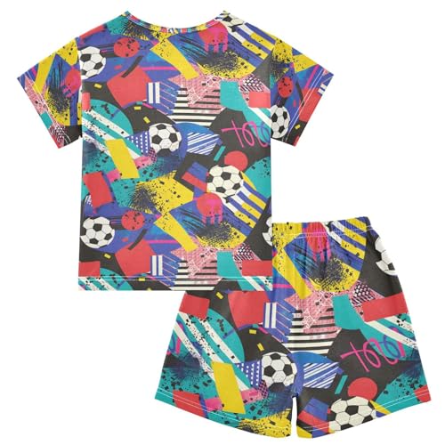 ALAZA Soccer Football Geometics Pajamas Set Short Sleeve Cotton Sleepwear Summer Pjs 2 Piece 5-14Y2