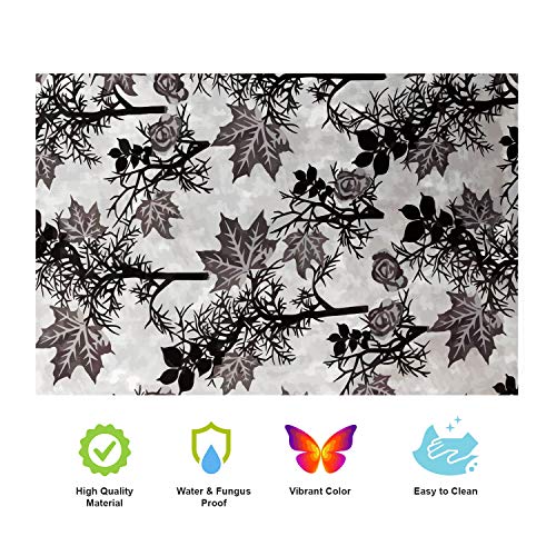 Image of Polyester 3-Layered Fridge Top Cover /Refrigerator Cover with Utility Pockets and Set of 4 Pc Fridge Mats (Color- Floral Black, Size-39x21 Inches)