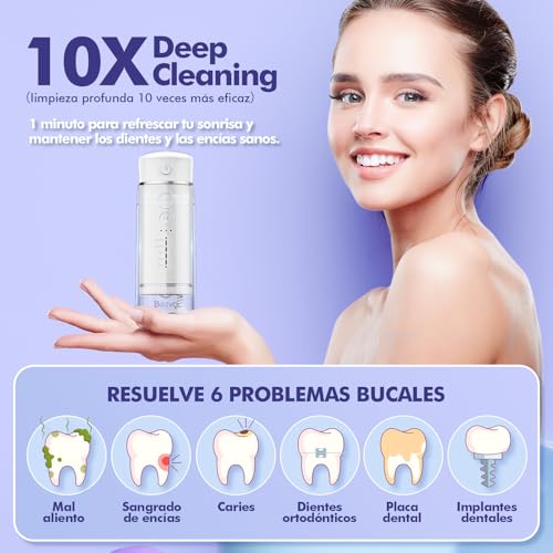 Image of Water Flosser Cordless Travel, Mini Oral Irrigator with Telescopic Water Tank, 5 Modes, 6 Jet Tips, IPX7 Waterproof Electric Portable Water Teeth Cleaner for Braces Bridges Care