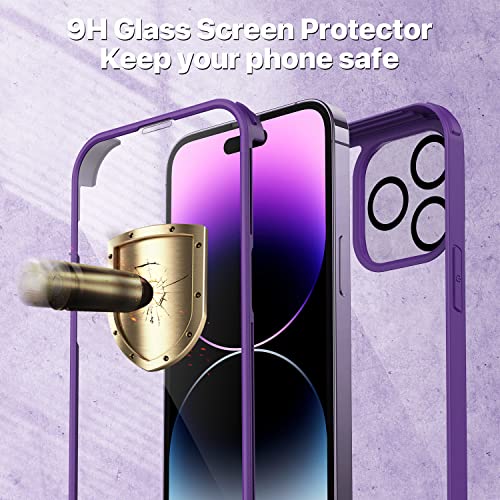CENHUFO Compatible with iPhone 14 Pro Max Case Built-in Glass Screen Protector with Camera Lens Protector, 360 Full Body Protective Phone Case for iPhone 14 Pro Max Case Shockproof -Purple - Image 3