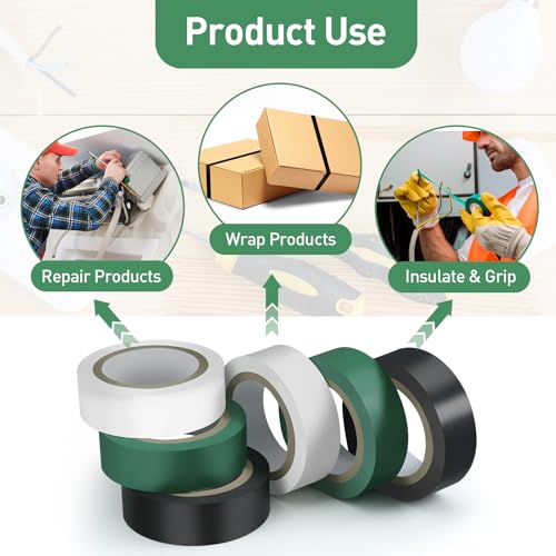 Image of HDAJY 6 Pack Coloured Electrical Tape, Suitable Home DIY, Electrical, Repairs, Automotive and Equipmen, 0.7-Inch by 33 Feet (Black, White, Green)
