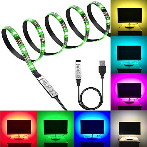 Image of Lexton RGB LED Flexible Strip | Multi-Color Changing Light | TV Background Lighting with Mini Controller | 3 Meter | USB Sourced | for Indoor Decorations