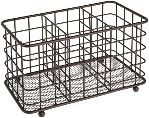 mDesign Cutlery Basket  Ideal for Cutlery Storage  With 3 Compartments  Useful Plastic Canteen and Kitchen Accessories  Bronze