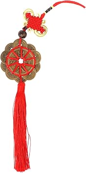 ZZSRJ Lucky Charm Ancient Coin Pendant Household Keychain Money Copper Coin Red Chinese Knot Good Luck Color Dark Gray