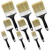 Acshio 9 Pack Paint Brushes for Wall, 2'' 3'' 4'' Latex Oil Paints Flat Brush with Treated Plastic Handle Thick Soft Bristles, Chip Wood Stain Brush Tool for DIY Paint,Fence,Deck, Wall Trim