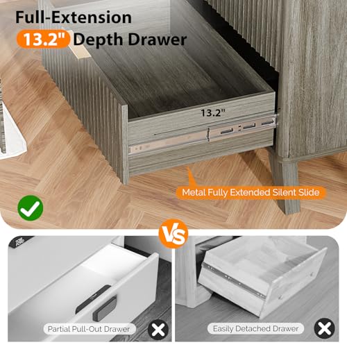Image of VINGLI Fluted Tall Dresser 5 Drawer, 23.66 inch W Chest of Drawers Gray Wood Dresser with Rounded Edges, Grey Dressers for Bedroom, 23.66 inch W*15.6 inch D*44.88 inch H