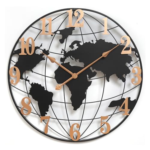 keivmlvt Moderne Metall-Wanduhr 58CM in Schwarz und Gold lautlos und ohne...